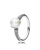 Pandora Ring - Sterling Silver, Cubic Zirconia & Cultured Freshwater Pearl Elegant Beauty