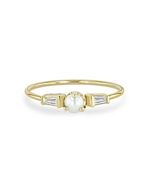Zoe Chicco 14k Yellow Gold Cultured Freshwater Pearl & Diamond Baguette Stacking Ring