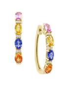 Multicolor Sapphire And Diamond Hoop Earrings In 14k Yellow Gold - 100% Exclusive