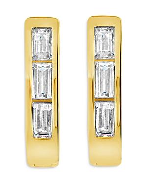 Sterling Forever Cubic Zirconia Baguette Micro Hoop Earrings