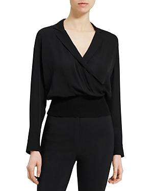 Theory Silk Long Sleeve Collared Top
