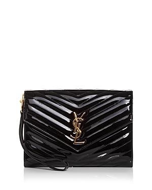 Saint Laurent Monogram Quilted Patent Leather Clutch