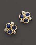 Temple St. Clair 18k Yellow Gold Classic Triple Stone Earrings With Blue Sapphires And Diamonds