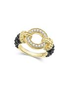 Lagos Circle Game Black Caviar Ceramic Ring With Diamonds And 18k Gold