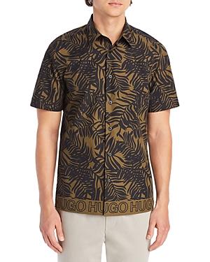 Hugo Ebor Cotton Frond Print Relaxed Fit Button Down Shirt