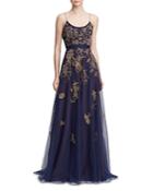 Marchesa Notte Embroidered Gown With Capelet