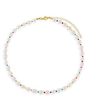 Adinas Jewels Neon Multicolor Bead & Freshwater Pearl Choker Necklace In Gold Tone, 15-18