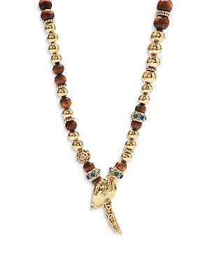 Capucine De Wolf Serpentina Pave & Teak Beaded Snake Necklace In 18k Gold Plate, 24