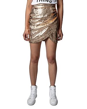 Zadig & Voltaire Julipe Metallic Asymmetric Crinkled Leather Mini Skirt