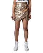 Zadig & Voltaire Julipe Metallic Asymmetric Crinkled Leather Mini Skirt