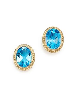 Blue Topaz Oval Medium Bezel Stud Earrings In 14k Yellow Gold - 100% Exclusive