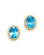 Blue Topaz Oval Medium Bezel Stud Earrings In 14k Yellow Gold - 100% Exclusive