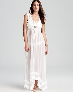 Ondademar Whites Cotton Gauze Crochet Maxi Dress