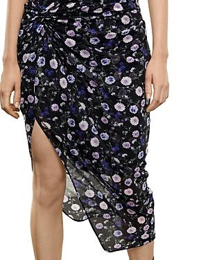 The Kooples Floral Print Draped Silk Skirt