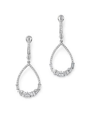 Diamond Round And Baguette Teardrop Earrings In 14k White Gold, .75 Ct. T.w.
