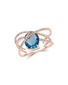 Bloomingdale's Blue Topaz & Diamond Crossover Statement Ring In 14k Rose Gold - 100% Exclusive