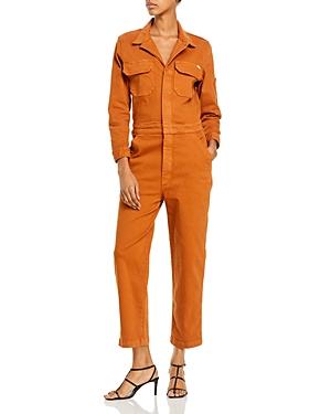 Mother The Fixer Denim Jumpsuit In Leather Brown