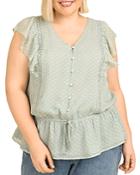 Daniel Rainn Plus Ruffle Sleeve V Neck Blouse