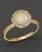 Opal And Diamond Halo Ring In 14k Yellow Gold