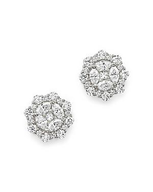 Diamond Cluster Stud Earrings In 14k White Gold, 1.20 Ct. T.w. - 100% Exclusive