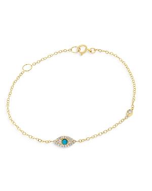 Moon & Meadow 14k Yellow Gold Diamond & Turquoise Evil Eye Bracelet
