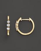 Diamond 3 Stone Huggie Hoop Earrings In 14k Yellow Gold, .24 Ct. T.w.