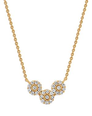 Hueb 18k Yellow Gold Diamond Flower Diamond Triple Halo Statement Necklace, 16.5