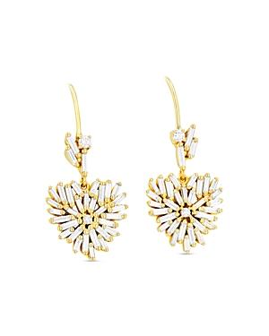 Suzanne Kalan 18k Yellow Gold Fireworks Diamond Baguette & Round Cut Heart Drop Earrings