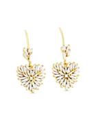 Suzanne Kalan 18k Yellow Gold Fireworks Diamond Baguette & Round Cut Heart Drop Earrings