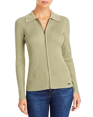 T Tahari Ribbed Zip Up Sweater