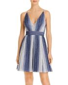 Aqua Metallic-stripe Fit & Flare Dress - 100% Exclusive
