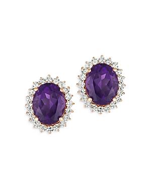 Bloomingdales Amethyst & Diamond Oval Stud Earrings In 14k Rose Gold - 100% Exclusive