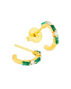Suzanne Kalan 18k Yellow Gold Emerald & Diamond Small Hoop Earrings