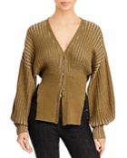 3.1 Philip Lim Two Tone Merino Wool Puff Sleeve Cardigan