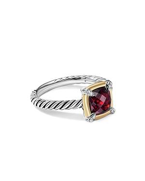 David Yurman 18k Yellow Gold & Sterling Silver Petite Chatelaine Garnet & Diamond Bezel Ring