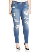 Slink Jeans Lilly Destroyed Skinny Floral Patch Jeans In Medium Blue