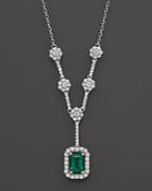 Emerald And Diamond Necklace In 14k White Gold