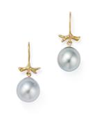 Annette Ferdinandsen Design 18k Yellow Gold Little Grey Pearl Diamond Pave Branch Earrings