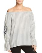 Xcvi Striped & Embroidered Off-the-shoulder Top