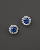 Blue Sapphire And Diamond Halo Stud Earrings In 14k White Gold - 100% Exclusive
