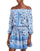 Poupette St. Barth Sylvia Off-the-shoulder Smocked Waist Mini Dress