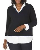 Foxcroft Plus Mika Layered-look Ottoman Ribbed Knit Sweater