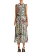 Etro Sleeveless Striped Floral Technical Knit Midi Dress