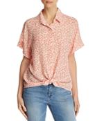 7 For All Mankind Tie-front Printed-silk Top
