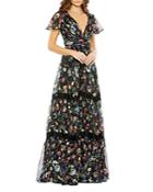 Mac Duggal Floral Plunge Neck Gown