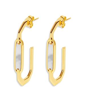 Argento Vivo Mother Of Pearl Inlay Oval Hoop Earrings In 14k Gold Plate