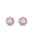 Swarovski Sunshine Pink Crystal Sun Stud Earrings In Rhodium Plated
