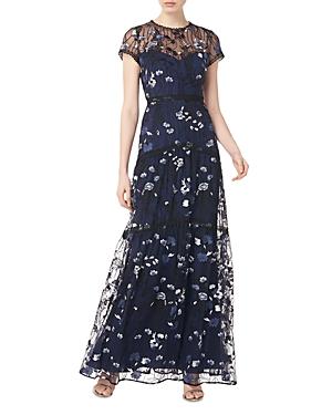 Ml Monique Lhuillier Illusion Neck Embroidered Gown