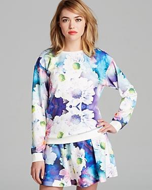 Aqua Sweatshirt - Floral Print Scuba