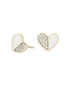 Adina Reyter 14k Yellow Gold Ceramic Folded Hearts Diamond & White Ceramic Stud Earrings